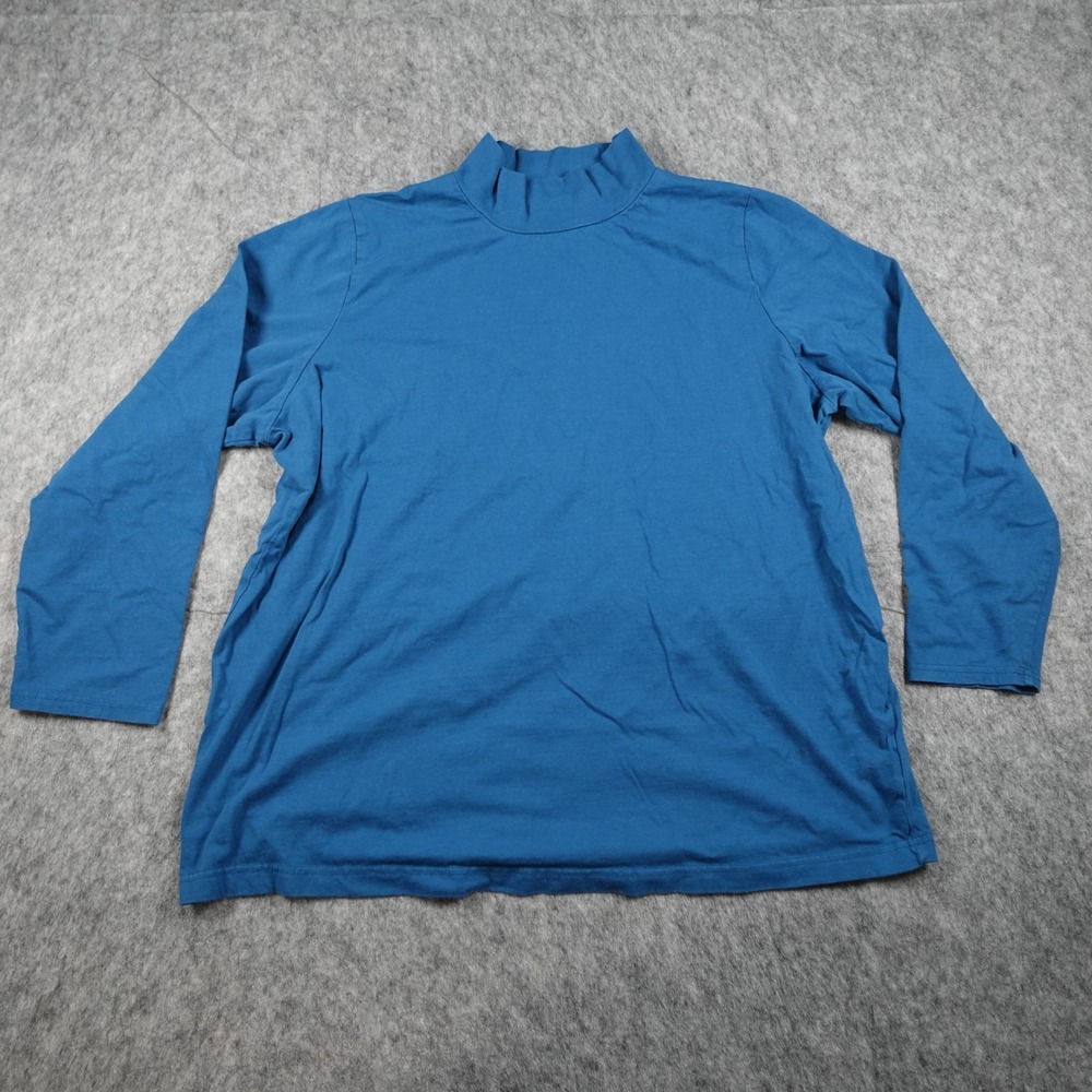 Roamans Top Womens Large Blue‎ Mock Neck Cotton Long Sleeve Casual Basic Shirt